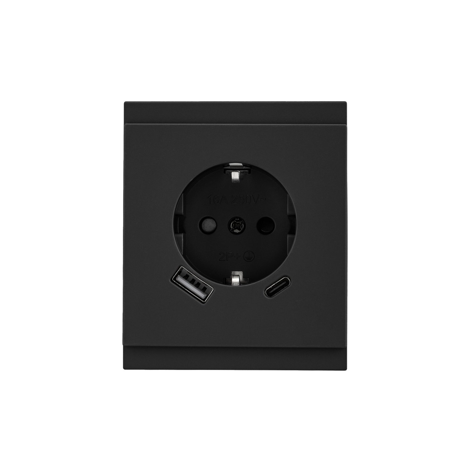 Розетка SETE 1-ая с/з с/у з/ш 16А с USB A+C быстрой зарядки 5В/3А антрацит IP20/IP44 KRANZ